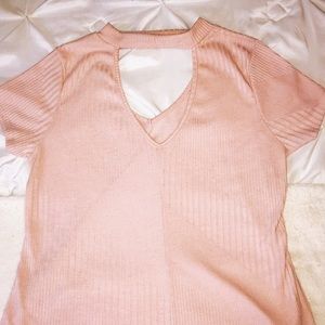 Light Pink Deep V-Neck Short Sleeve